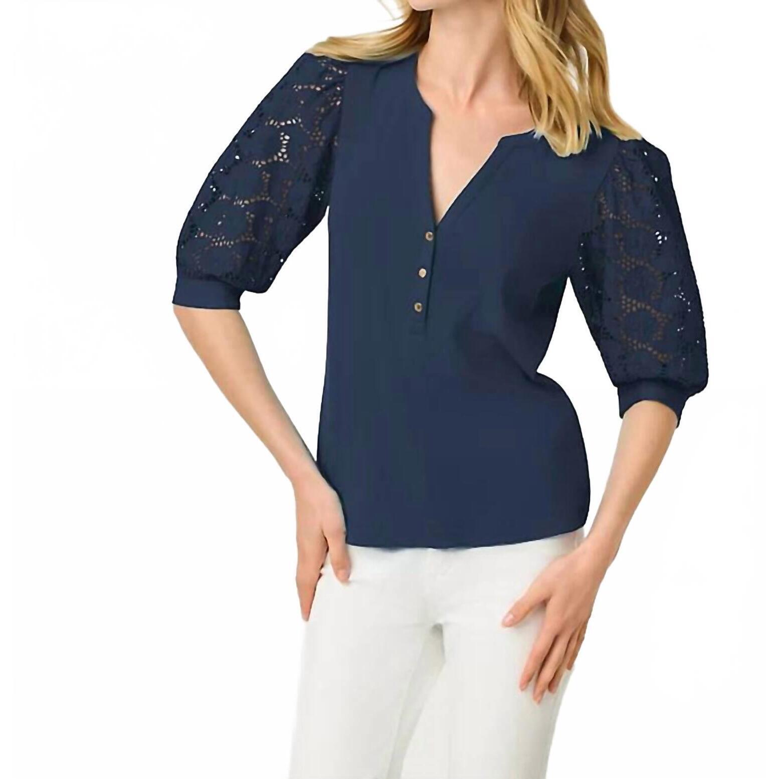New Lilly Pulitzer Ronson Eyeley Knit Top In Low Tide Navy